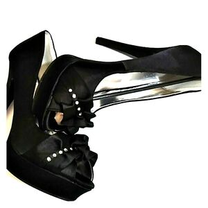 Liliana Autumn Black High Stilettos Heel Platform Rhinestone Ruffled Shoes